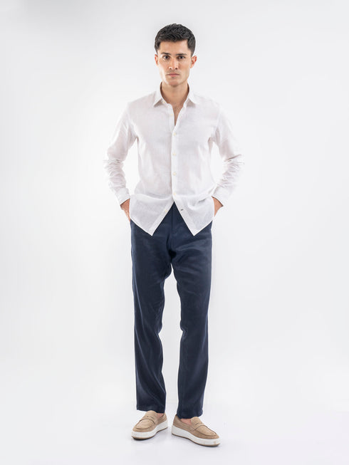 White Linen Blended Shirt