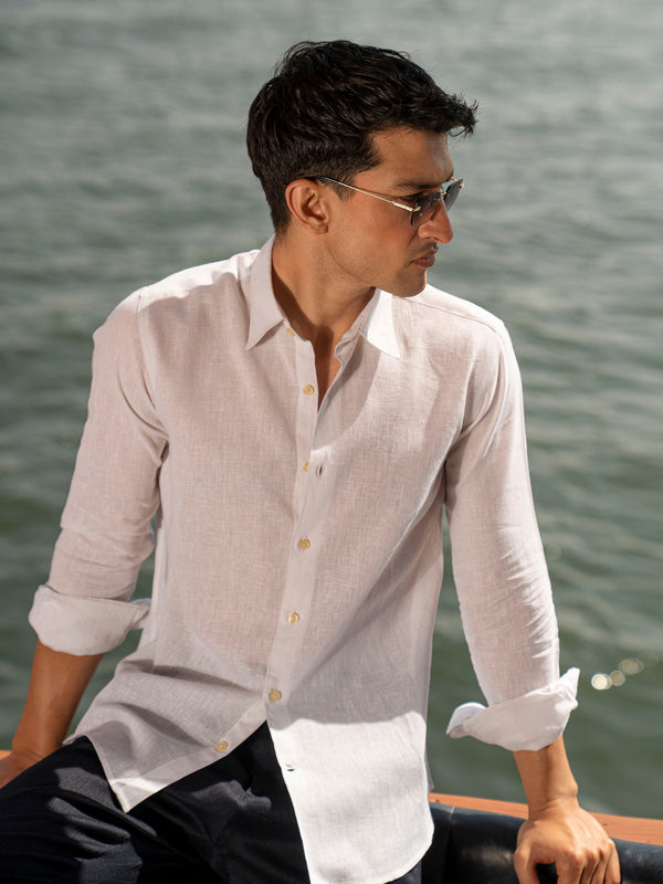 White Airy Linen Blended Shirt