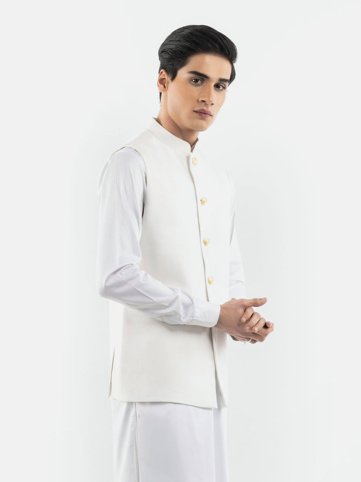 White Linen & Silk Sartoria Waistcoat Brumano Pakistan