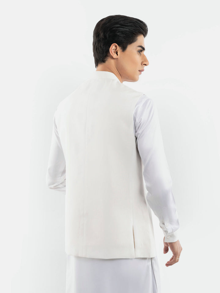White Linen & Silk Sartoria Waistcoat Brumano Pakistan