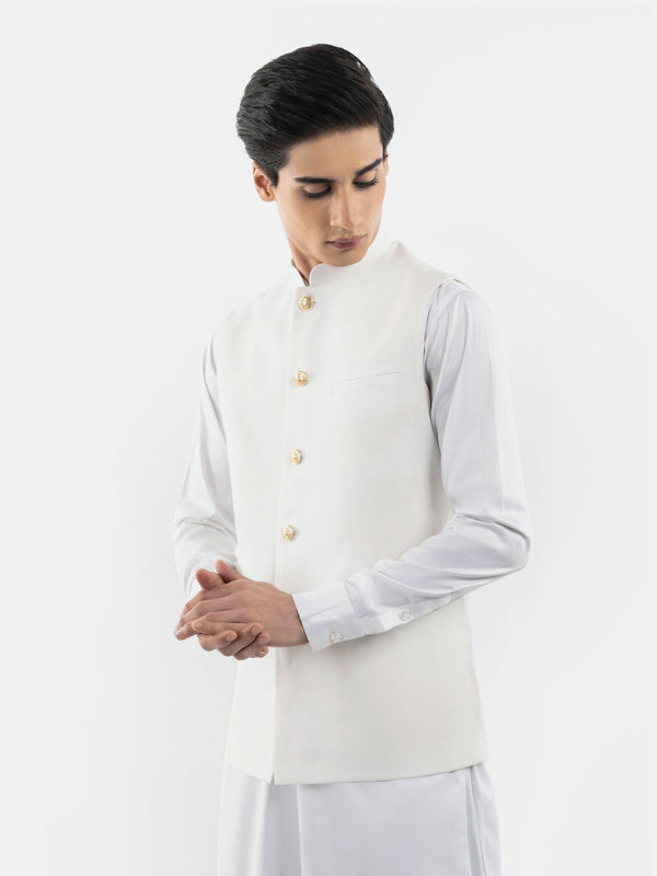 White Linen & Silk Sartoria Waistcoat Brumano Pakistan