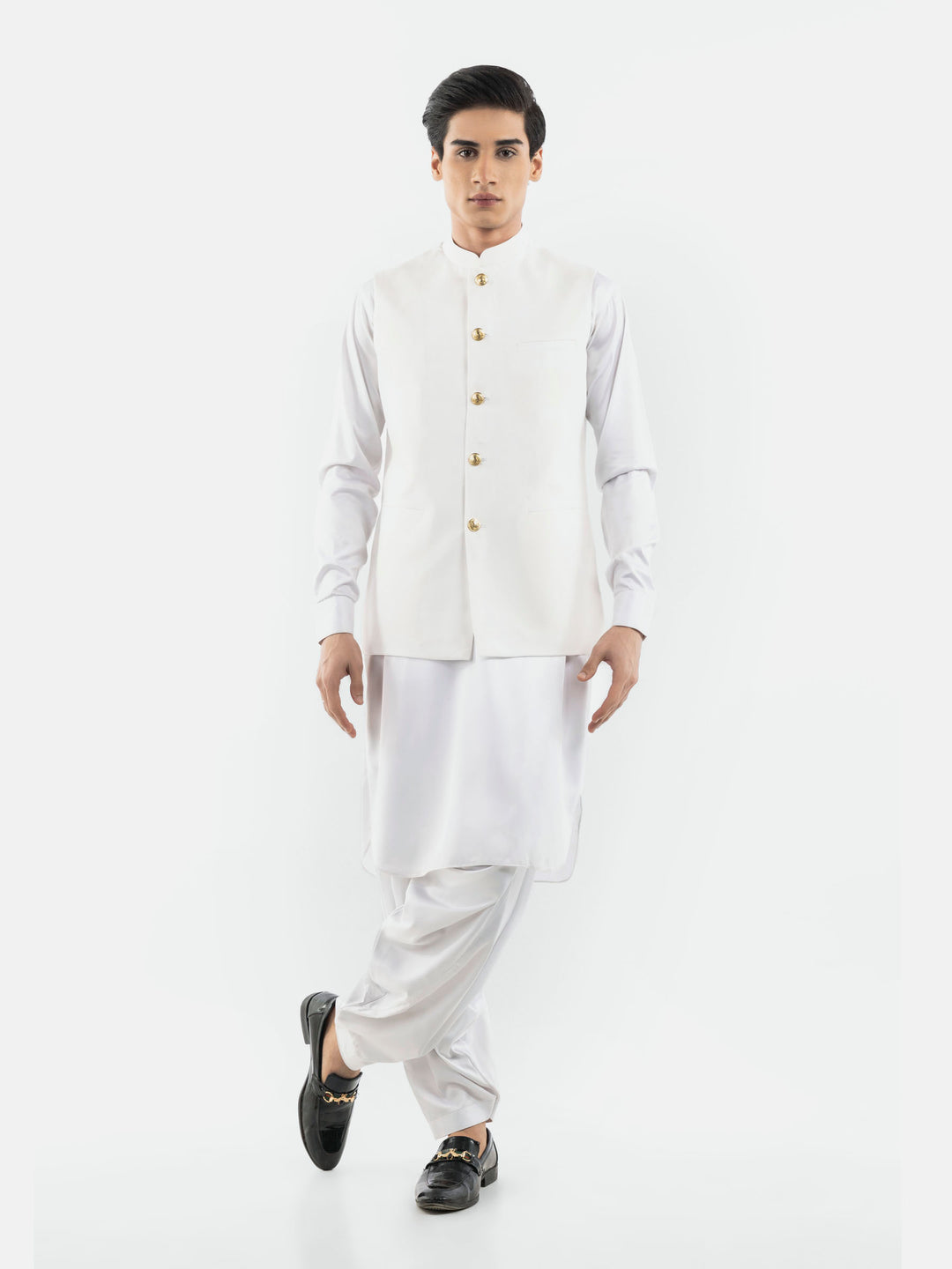 White Linen & Silk Sartoria Waistcoat Brumano Pakistan