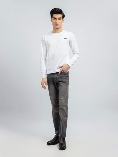 White Long Sleeve Crew Neck T-Shirt Brumano Pakistan