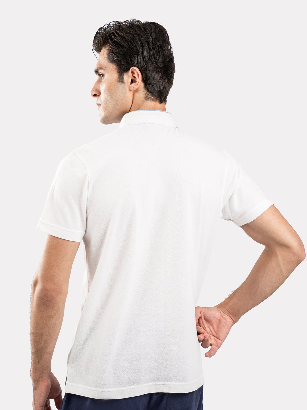 White Mao Collar Pique Polo