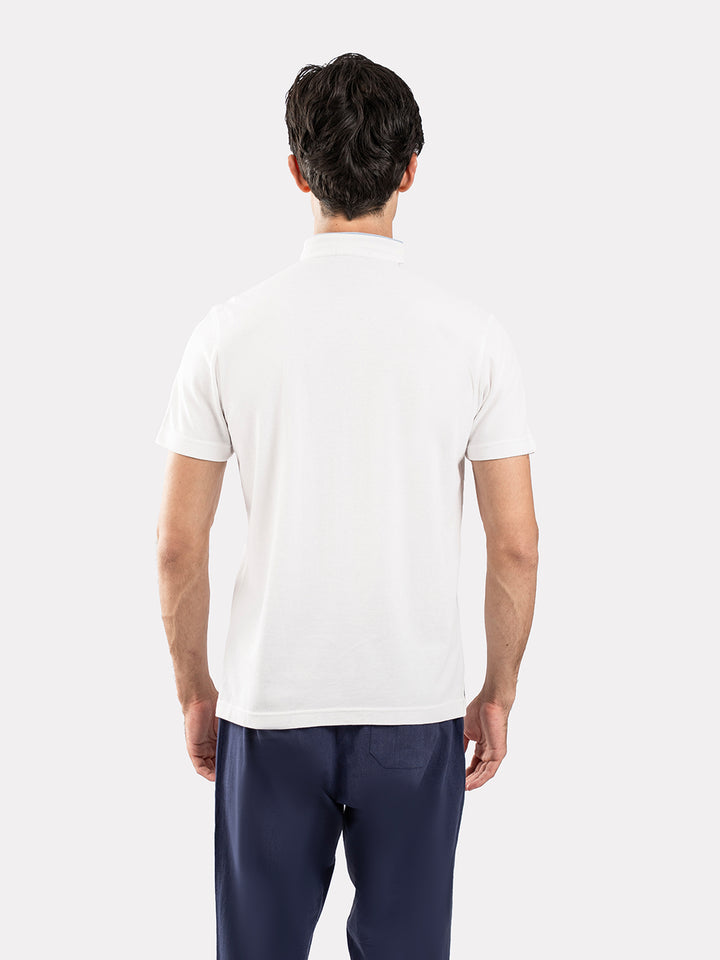 White Mao Collar Pique Polo