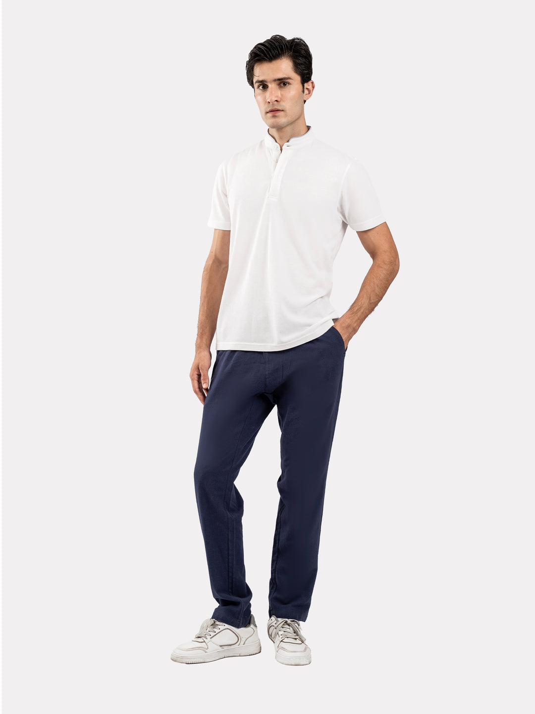 White Mao Collar Pique Polo