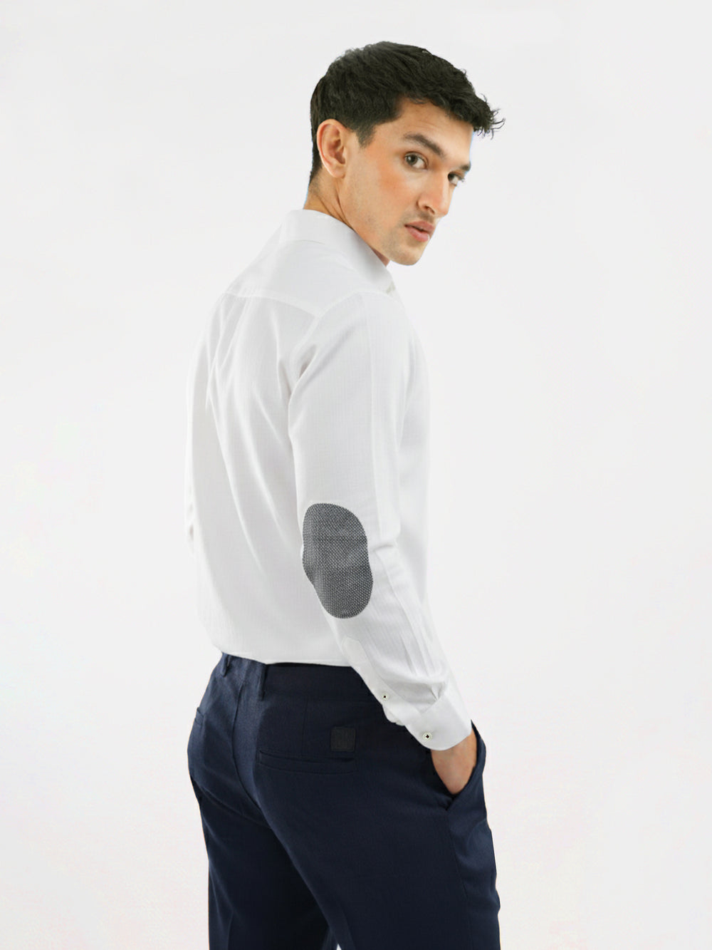 White Oxford Button Down Shirt With Structured Elbow Patch