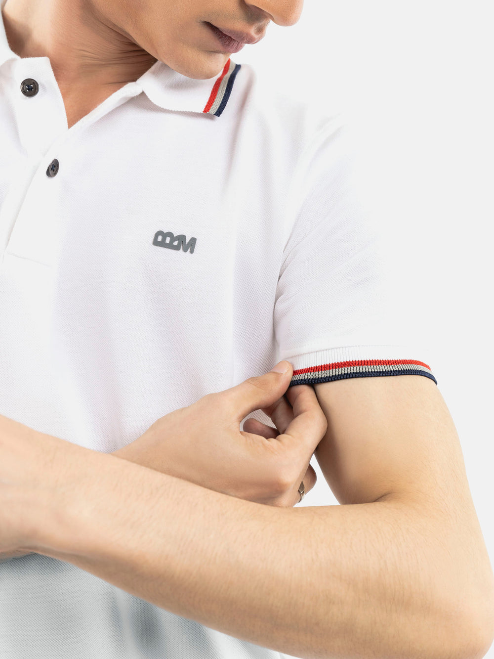 White Pique Polo With Tipping Collar