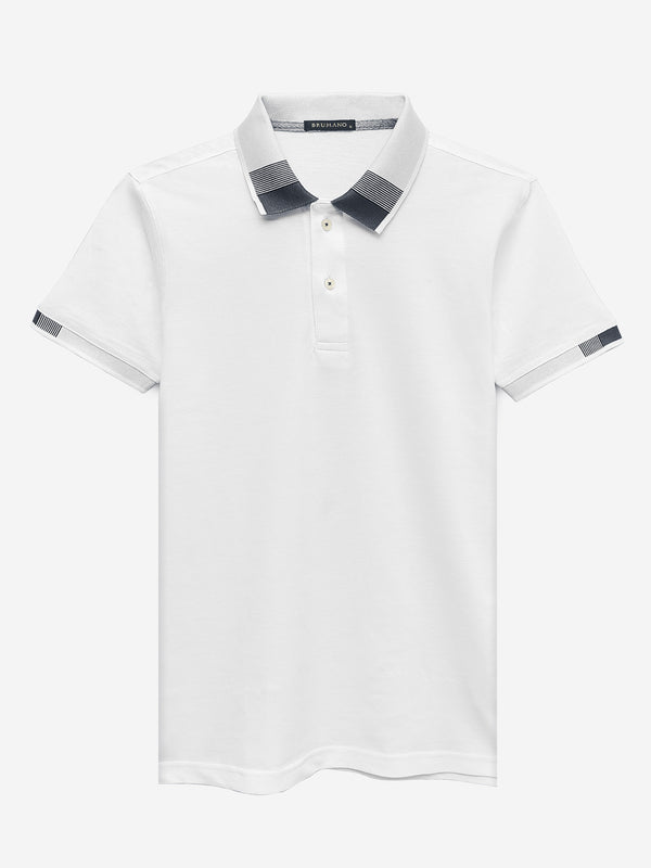 White Polo With Sporty Jacquard Collar