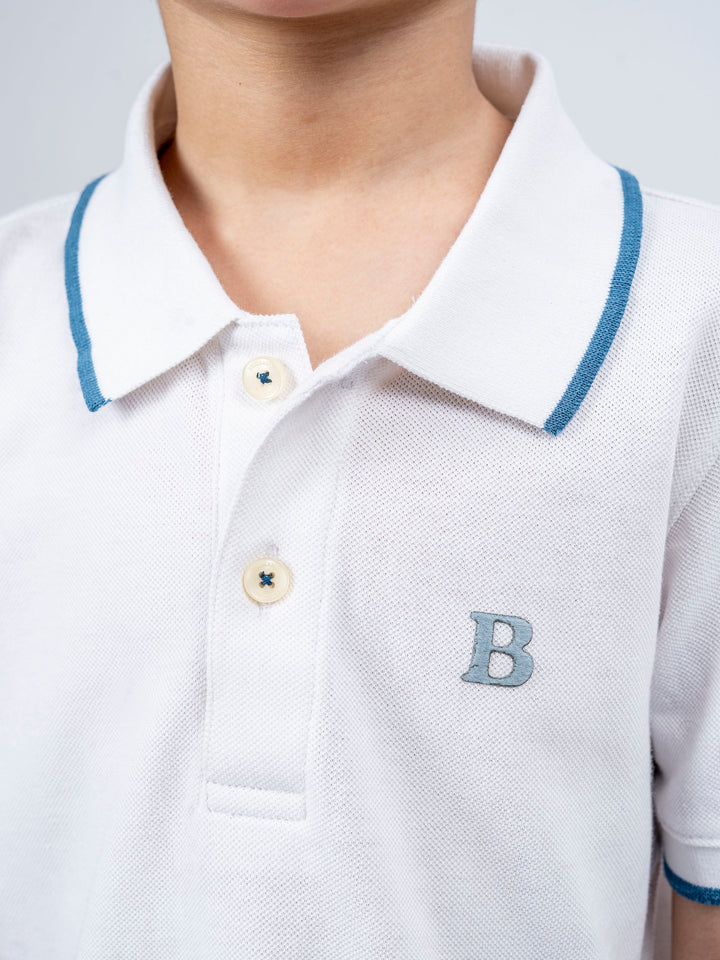 White Polo With Tipping Collar