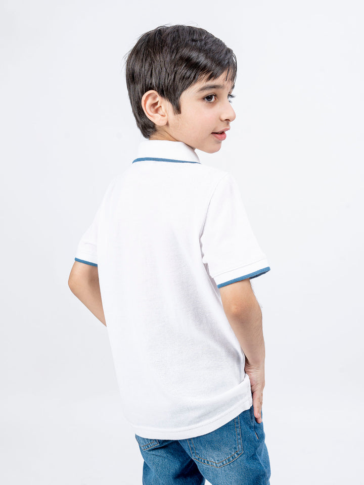 White Polo With Tipping Collar
