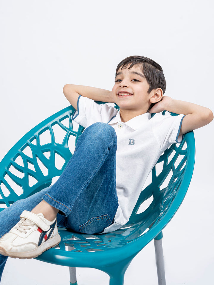 White Polo With Tipping Collar