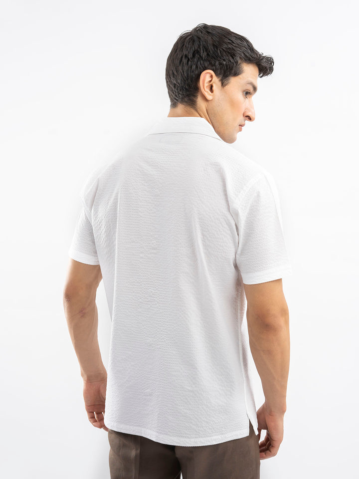 White Seersucker Light Weight Cuban Collar Shirt