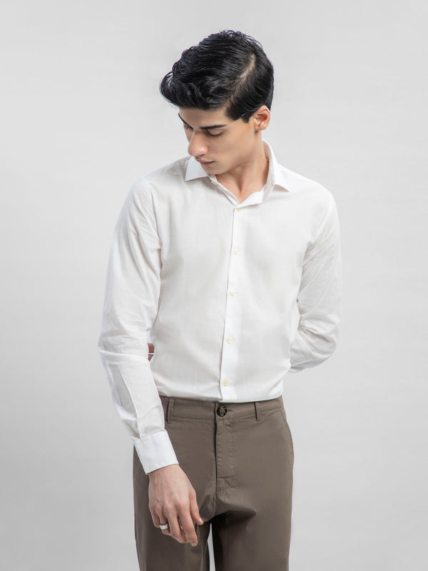 White Self Checkered Formal Shirt Brumano Pakistan
