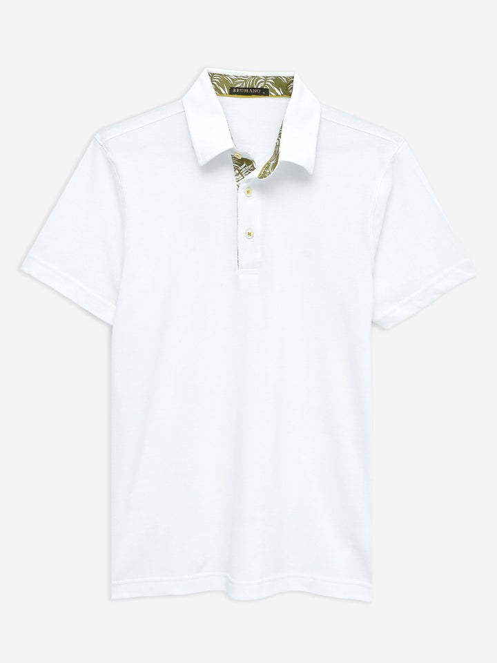 White Self Collar Polo With Contrasting Detailing