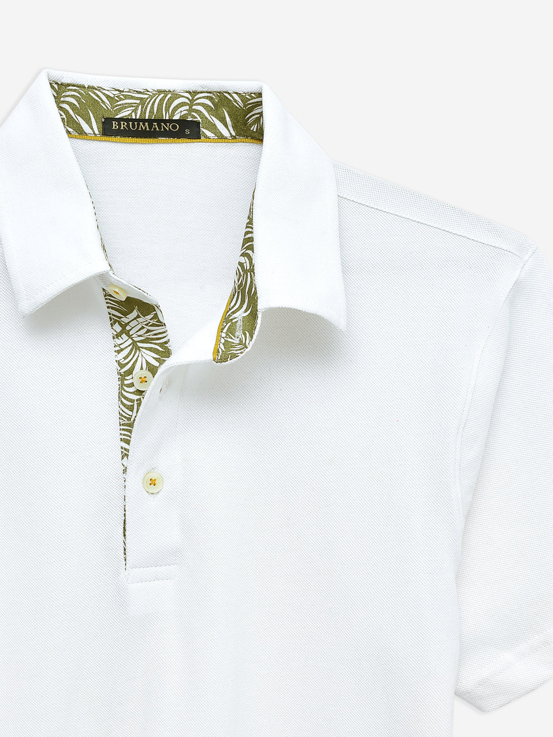 White Self Collar Polo With Contrasting Detailing