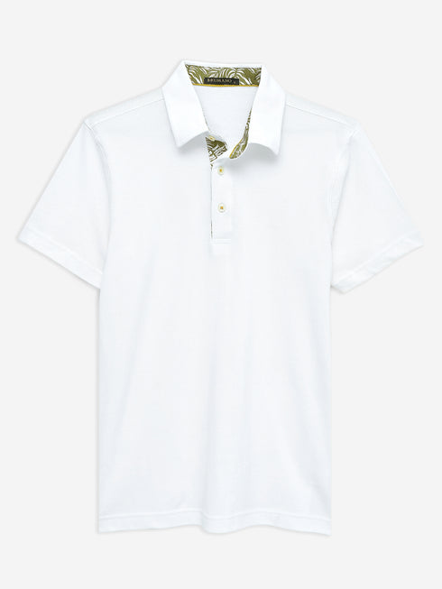 White Self Collar Polo With Contrasting Detailing