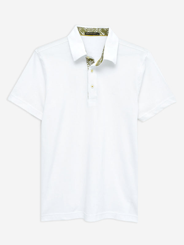 White Self Collar Polo With Contrasting Detailing