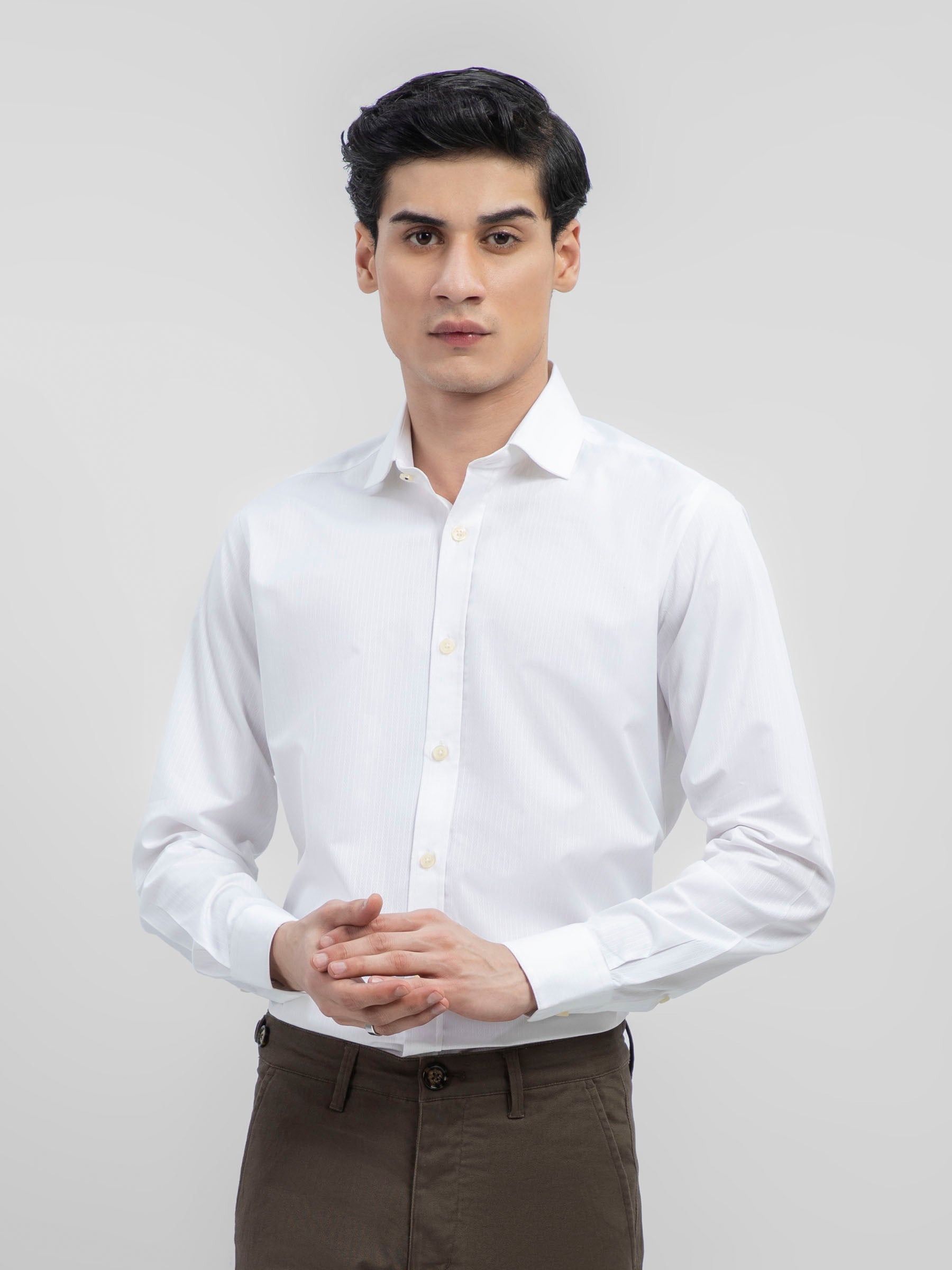 White Striped Formal Shirt With Cutaway Collar – Brumano