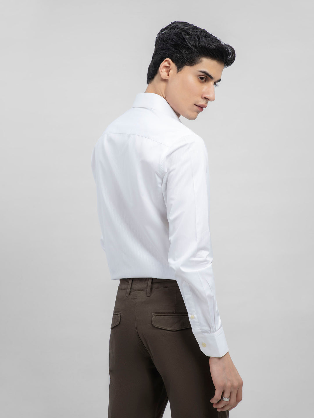 White Striped Formal Shirt With Cutaway Collar Brumano Pakistan