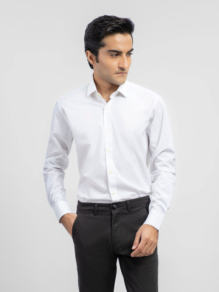 White Striped Office Shirt With Cutaway Collar Brumano Pakistan