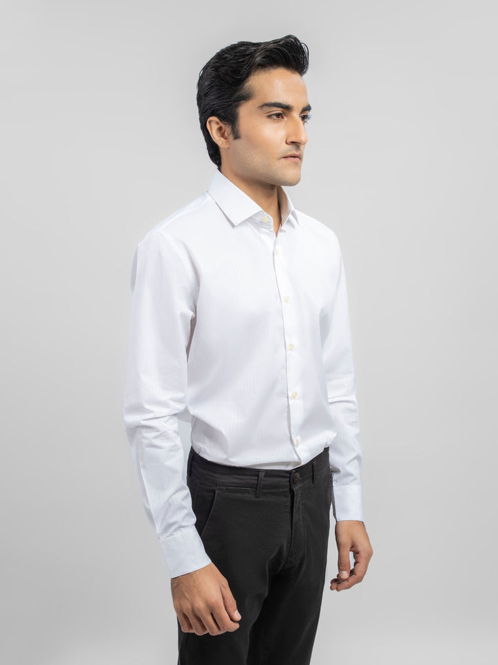 White Striped Office Shirt With Cutaway Collar Brumano Pakistan