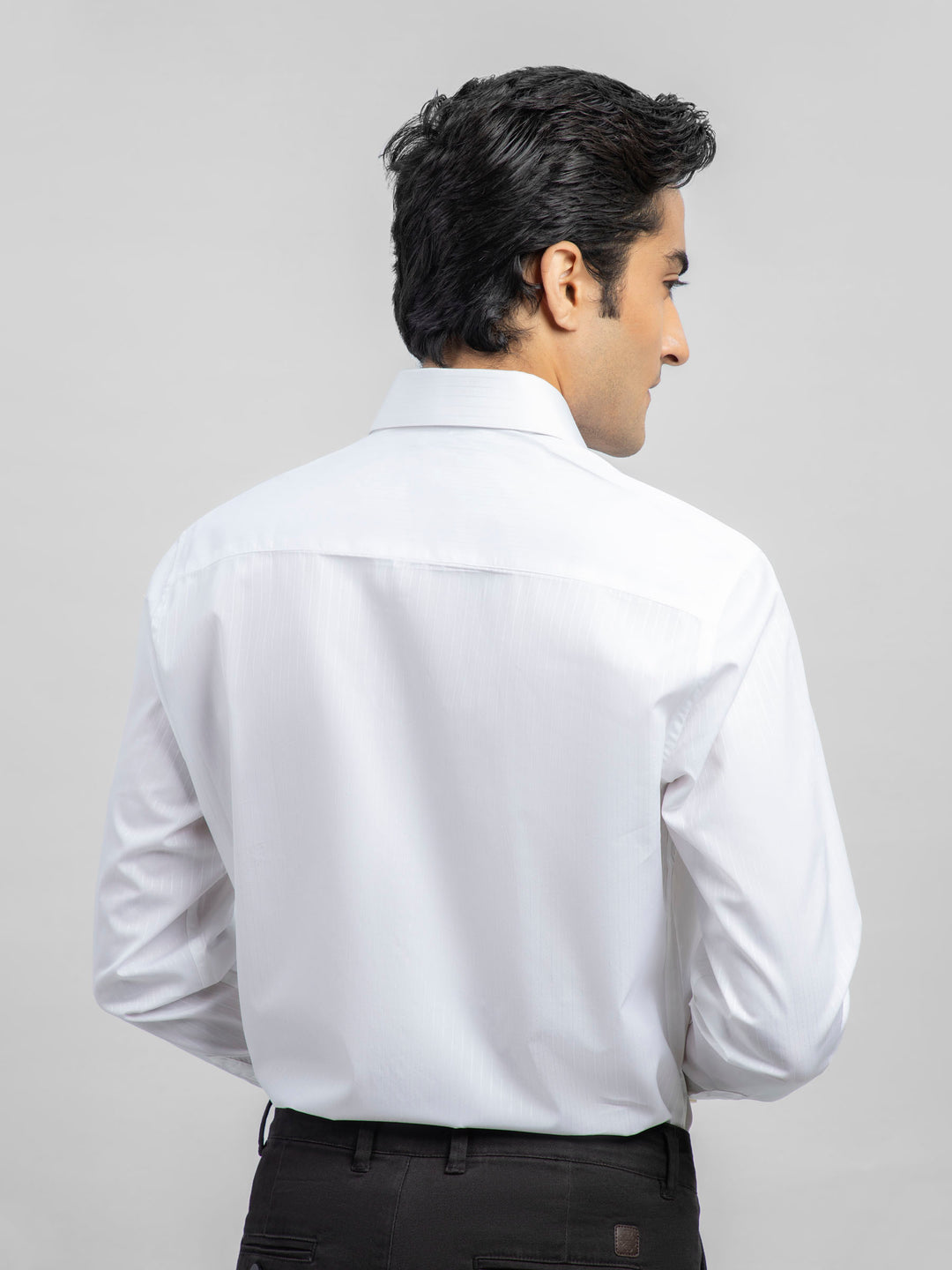 White Striped Office Shirt With Cutaway Collar Brumano Pakistan