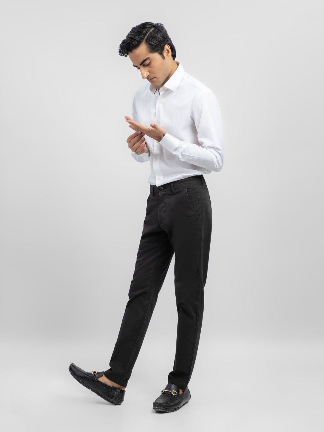 White Striped Office Shirt With Cutaway Collar Brumano Pakistan