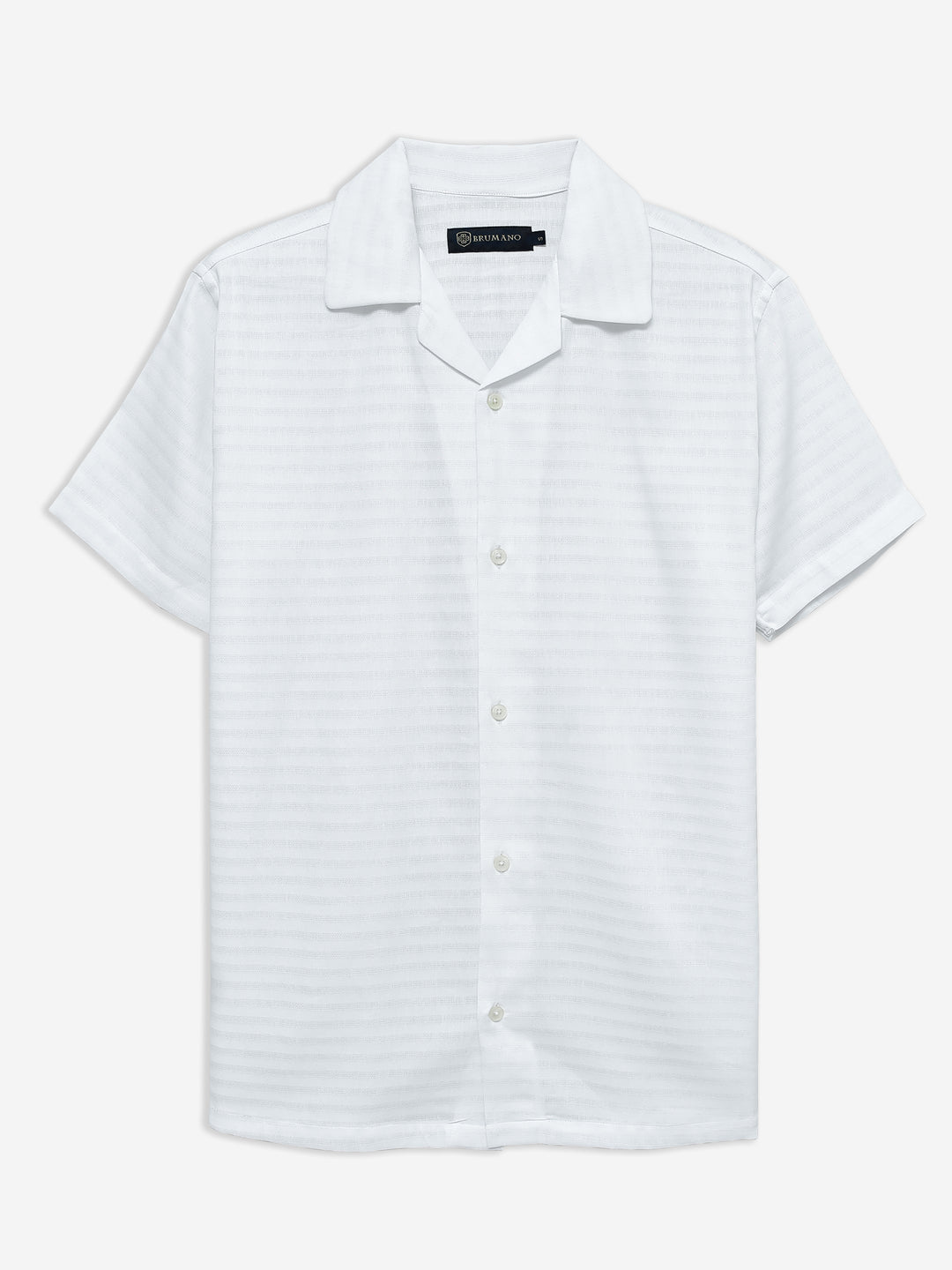 White Structured Cuban Collar Shirt Brumano Pakistan