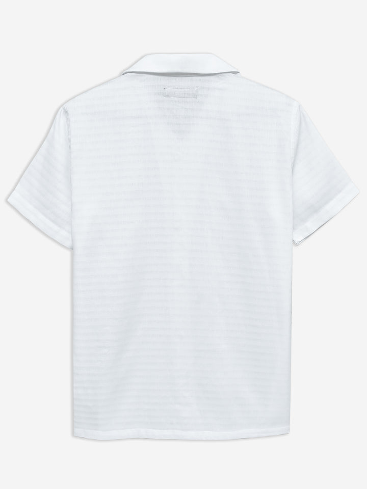 White Structured Cuban Collar Shirt Brumano Pakistan