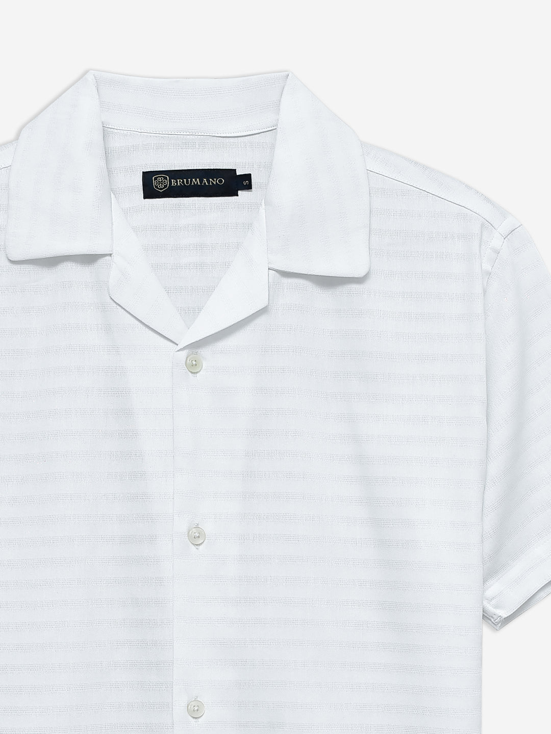 White Structured Cuban Collar Shirt Brumano Pakistan