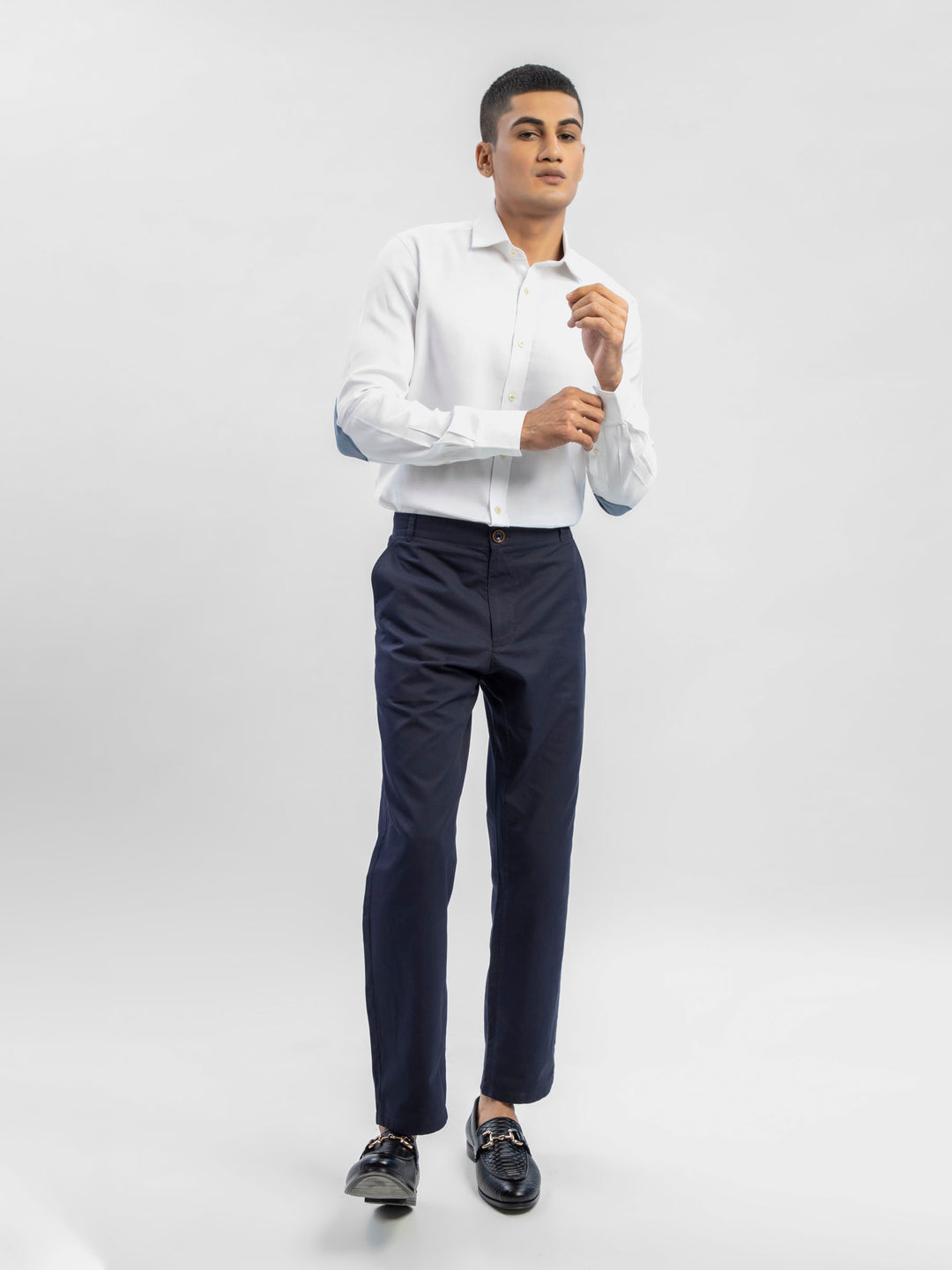 White Structured Shirt With Blue Elbow Patch Brumano Pakistan
