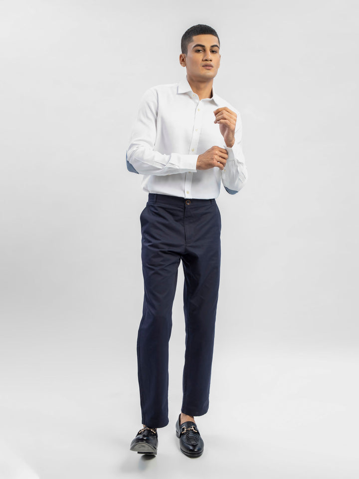 White Structured Shirt With Blue Elbow Patch Brumano Pakistan