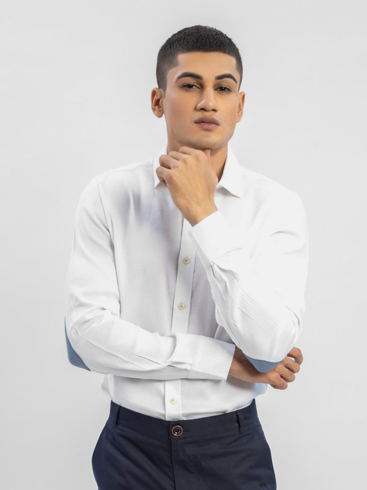 White Structured Shirt With Blue Elbow Patch Brumano Pakistan