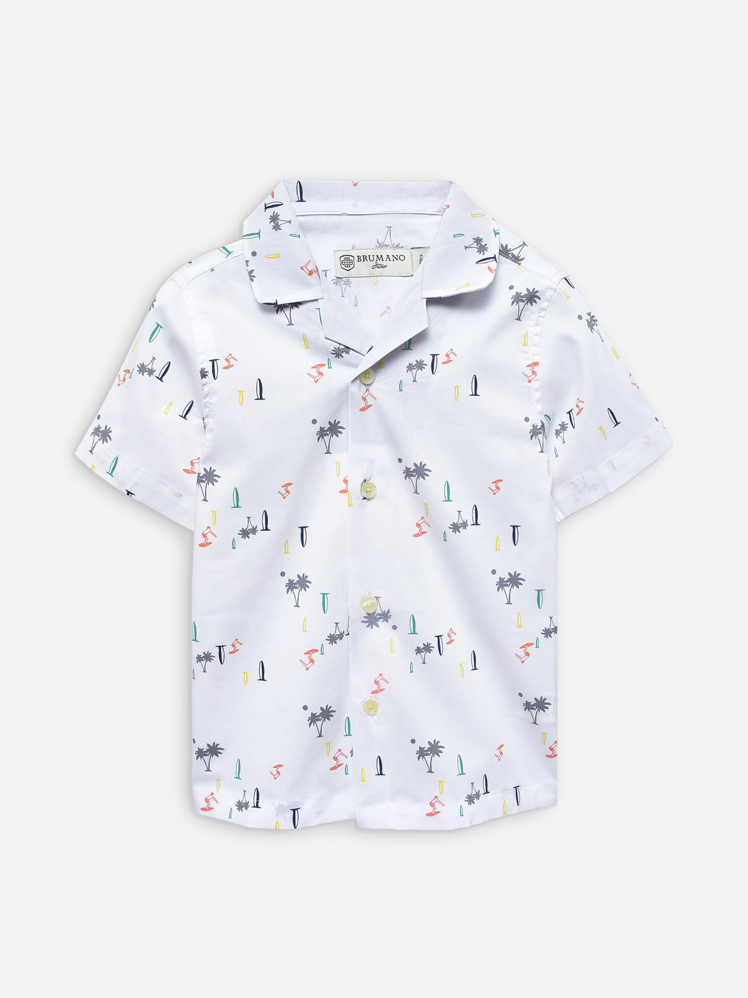 White Tropical Printed Cuban Collar Half Sleeve Shirt