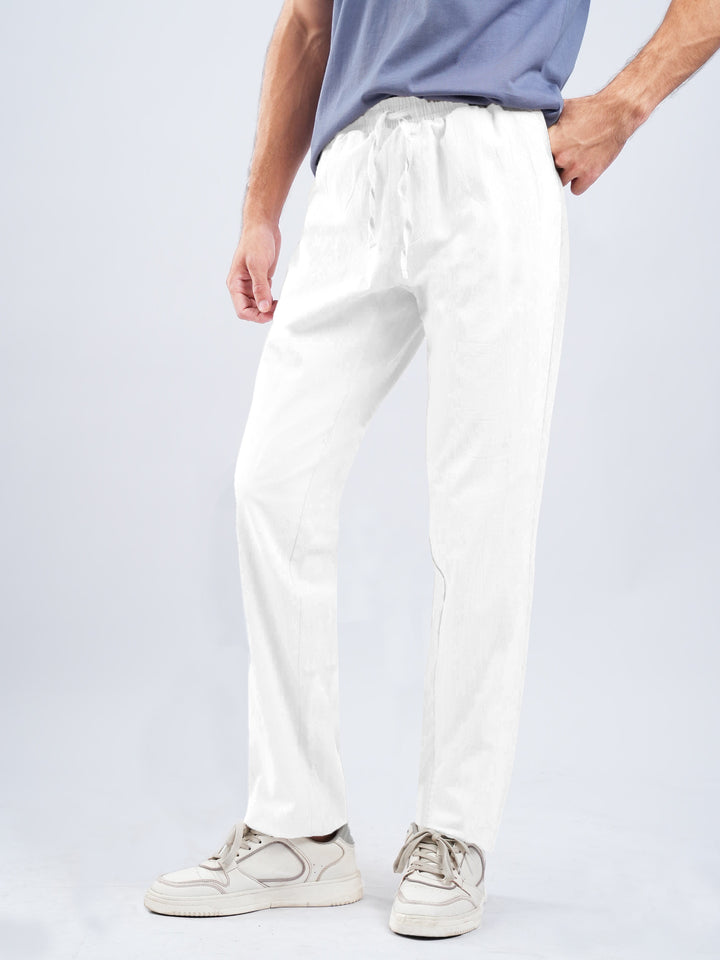White Wrinkled Light Weight Cotton Pajama detail view — Brumano Pakistan