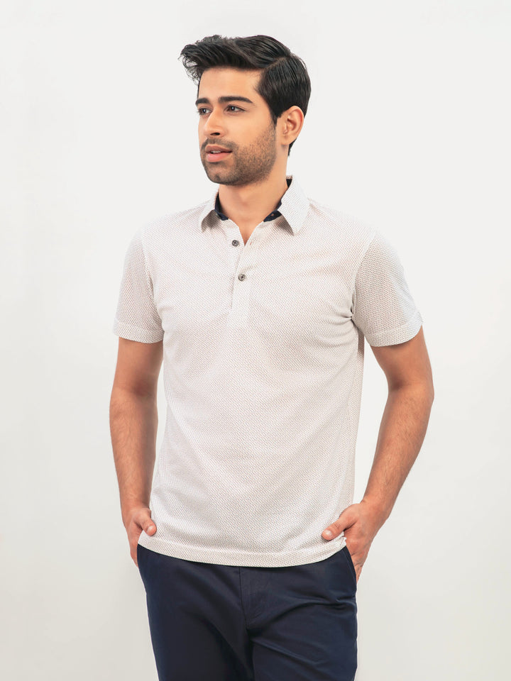 White & Beige Printed Polo Brumano Pakistan