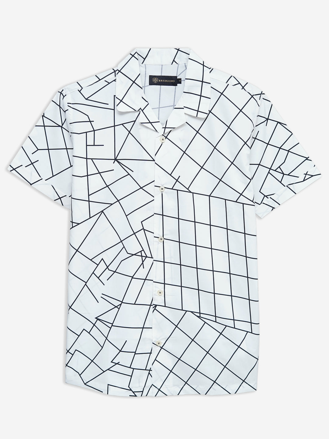 White & Black Printed Half Sleeve Cuban Collar Shirt Brumano Pakistan