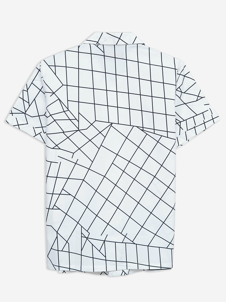 White & Black Printed Half Sleeve Cuban Collar Shirt Brumano Pakistan
