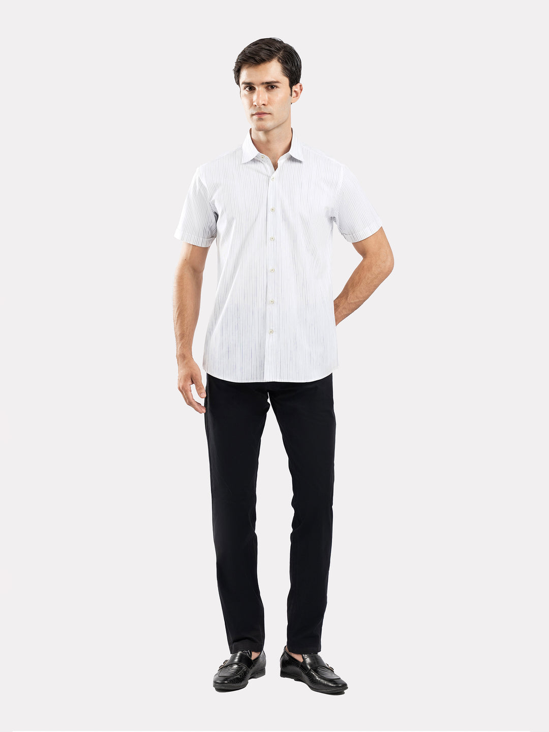 White & Black Striped Half Sleeve Formal Shirt