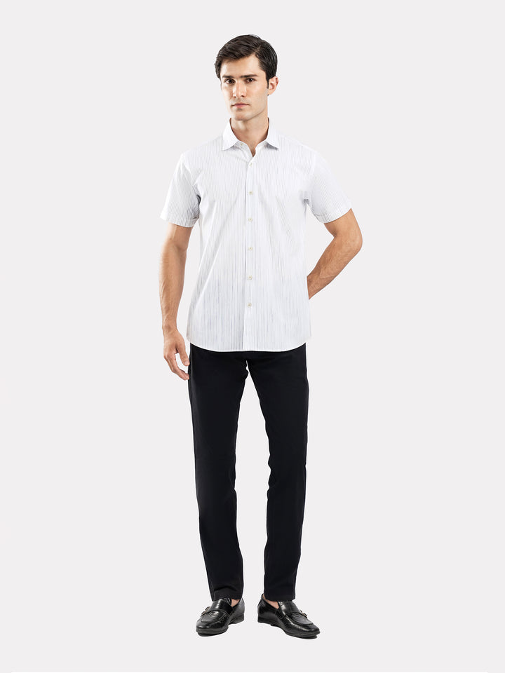 White & Black Striped Half Sleeve Formal Shirt