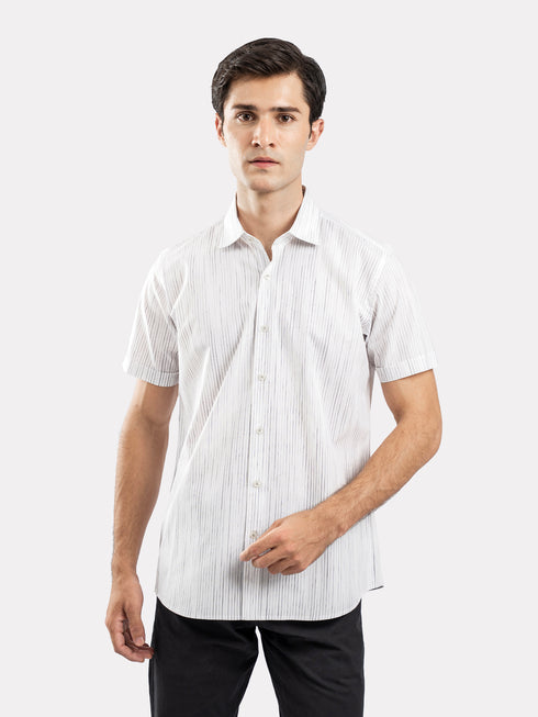 White & Black Striped Half Sleeve Formal Shirt