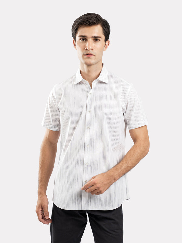 White & Black Striped Half Sleeve Formal Shirt
