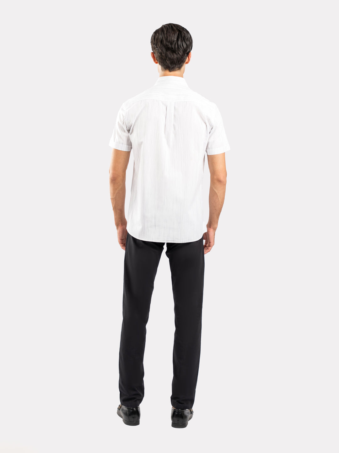 White & Black Striped Half Sleeve Formal Shirt