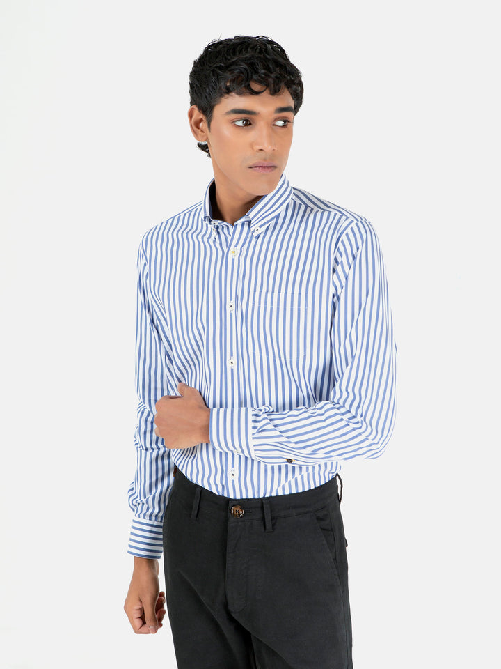 White & Blue Bengal Striped Shirt Brumano Pakistan