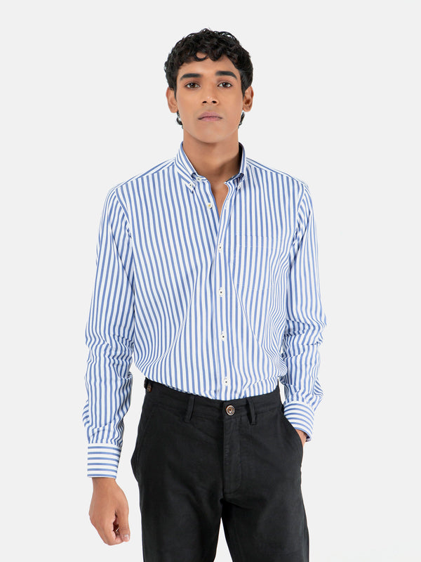 White & Blue Bengal Striped Shirt Brumano Pakistan