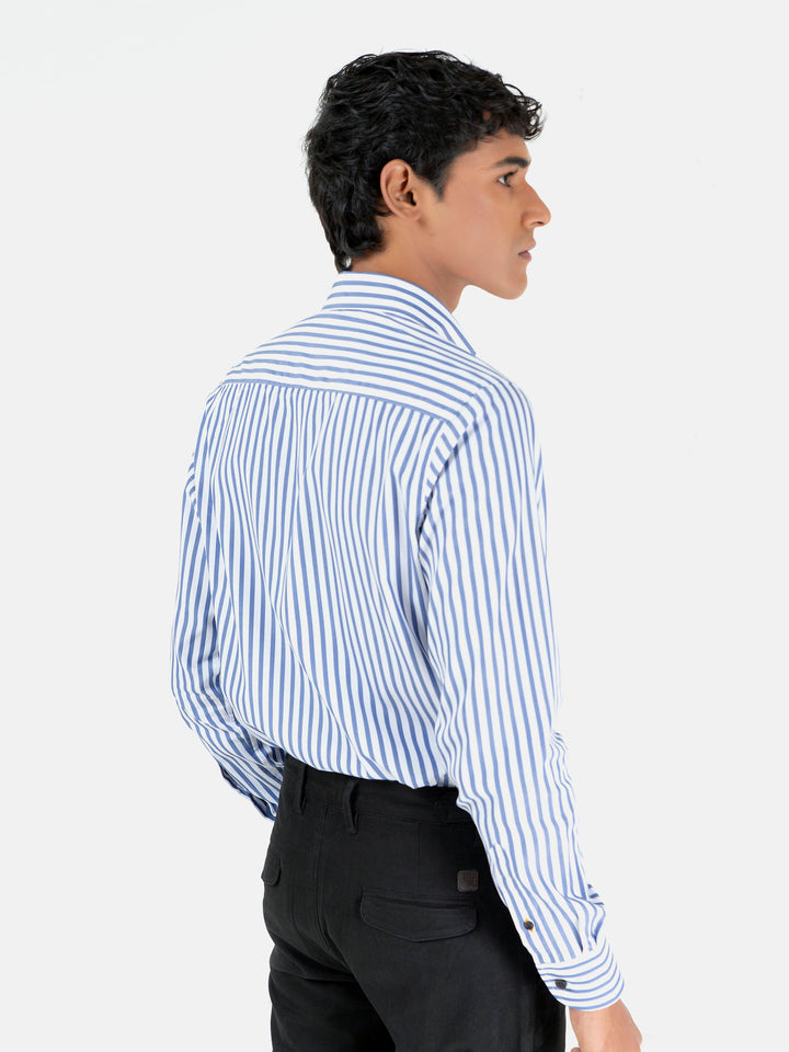 White & Blue Bengal Striped Shirt Brumano Pakistan