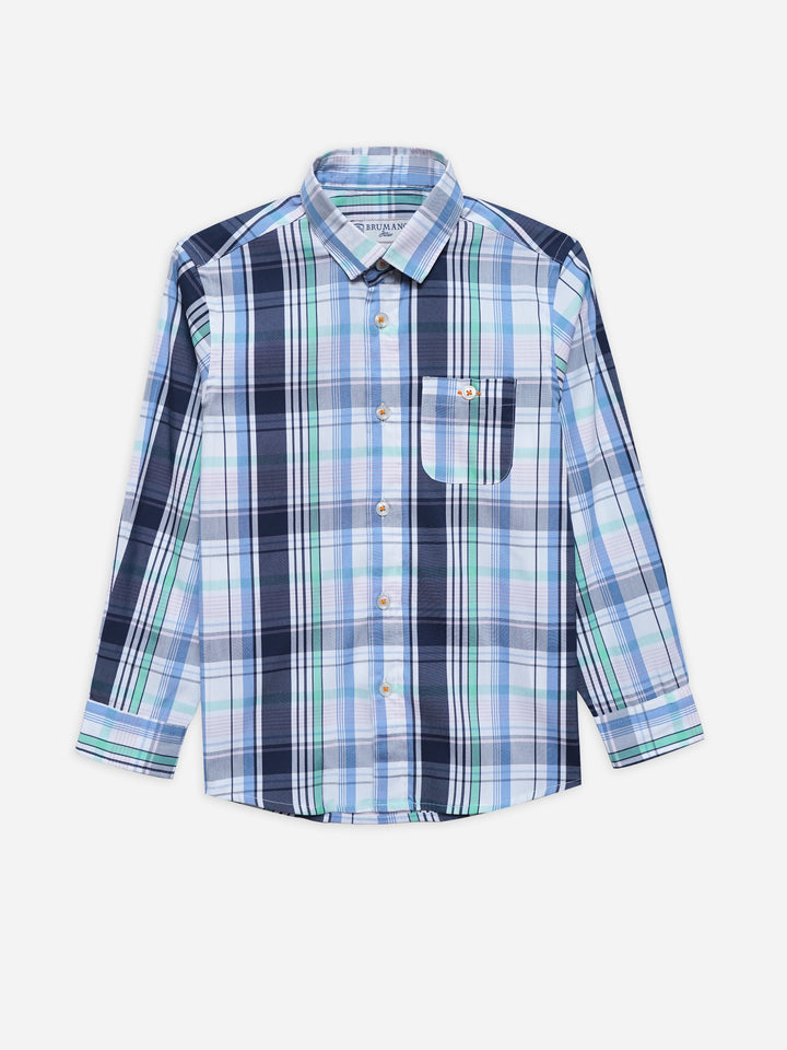 White & Blue Checkered Casual Shirt - Junior