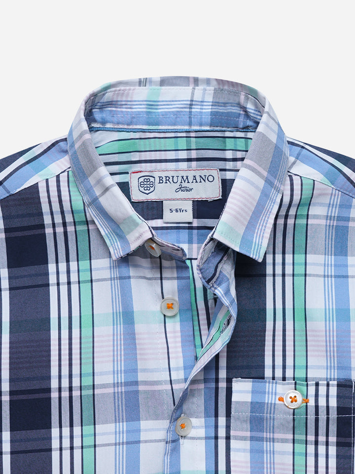 White & Blue Checkered Casual Shirt - Junior