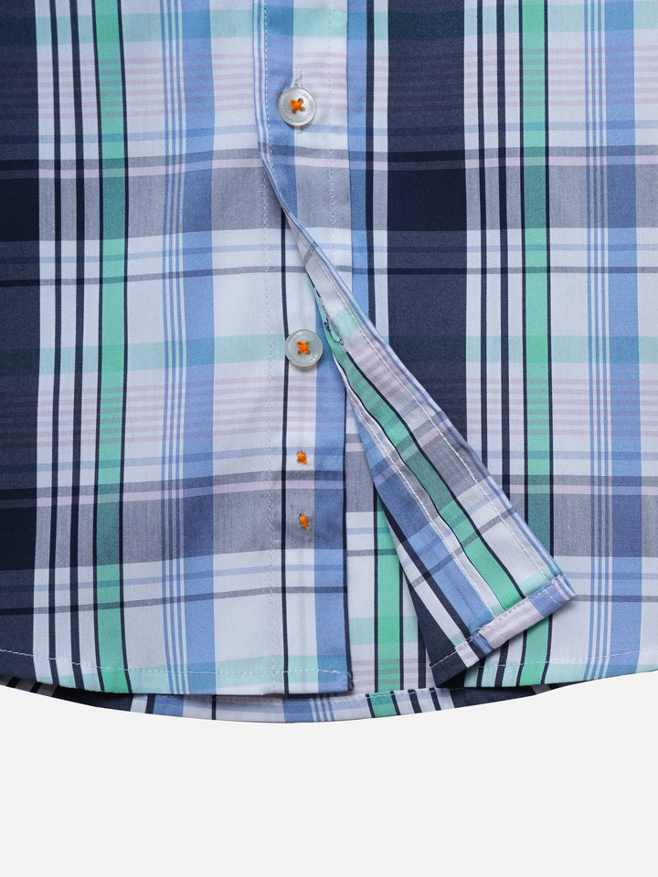 White & Blue Checkered Casual Shirt - Junior